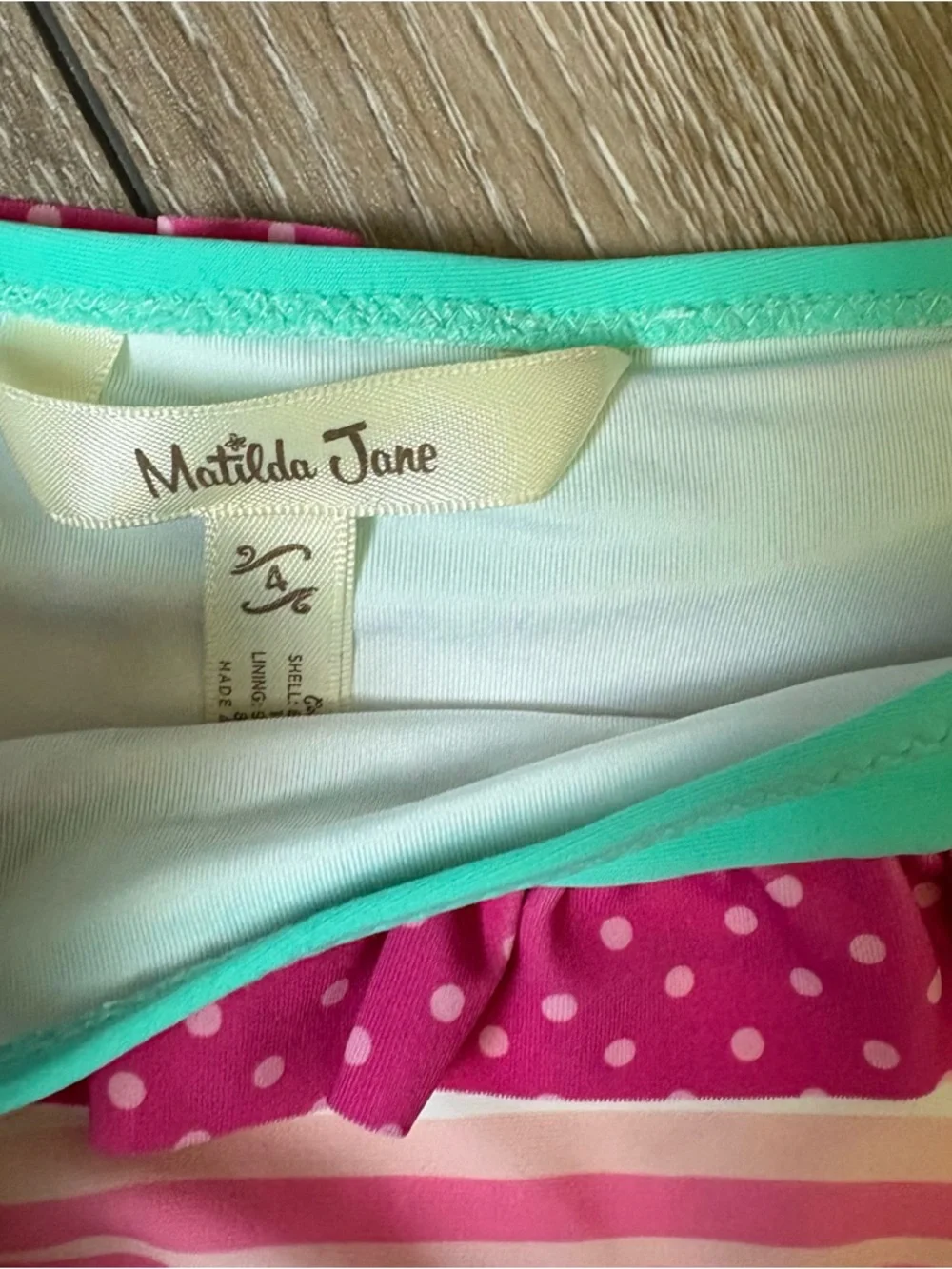 Matilda Jane Striped‎ Ruffle Two-Piece Swimsuit in Pink & Teal